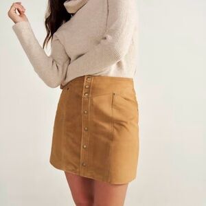 Button-Front Tan Suede Mini Skirt